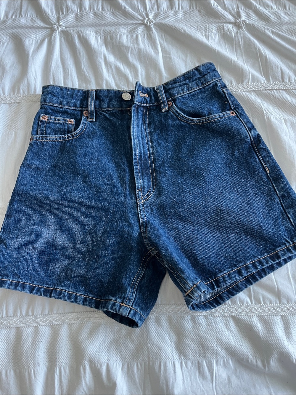 Zara Dark Blue High-Waist Denim Shorts